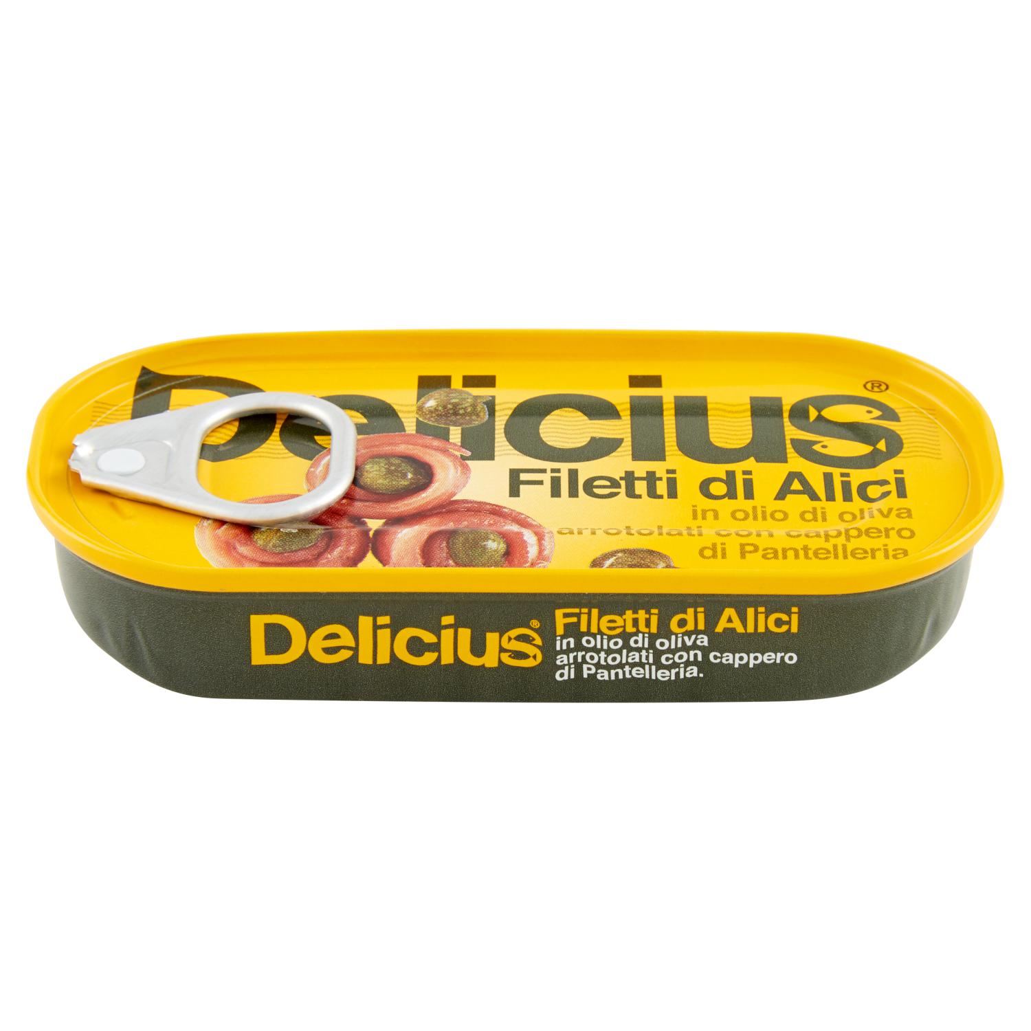 Delicius - Filets d'Anchois roulés aux câpres à l'huile d'olive - Conserves Parallèles 