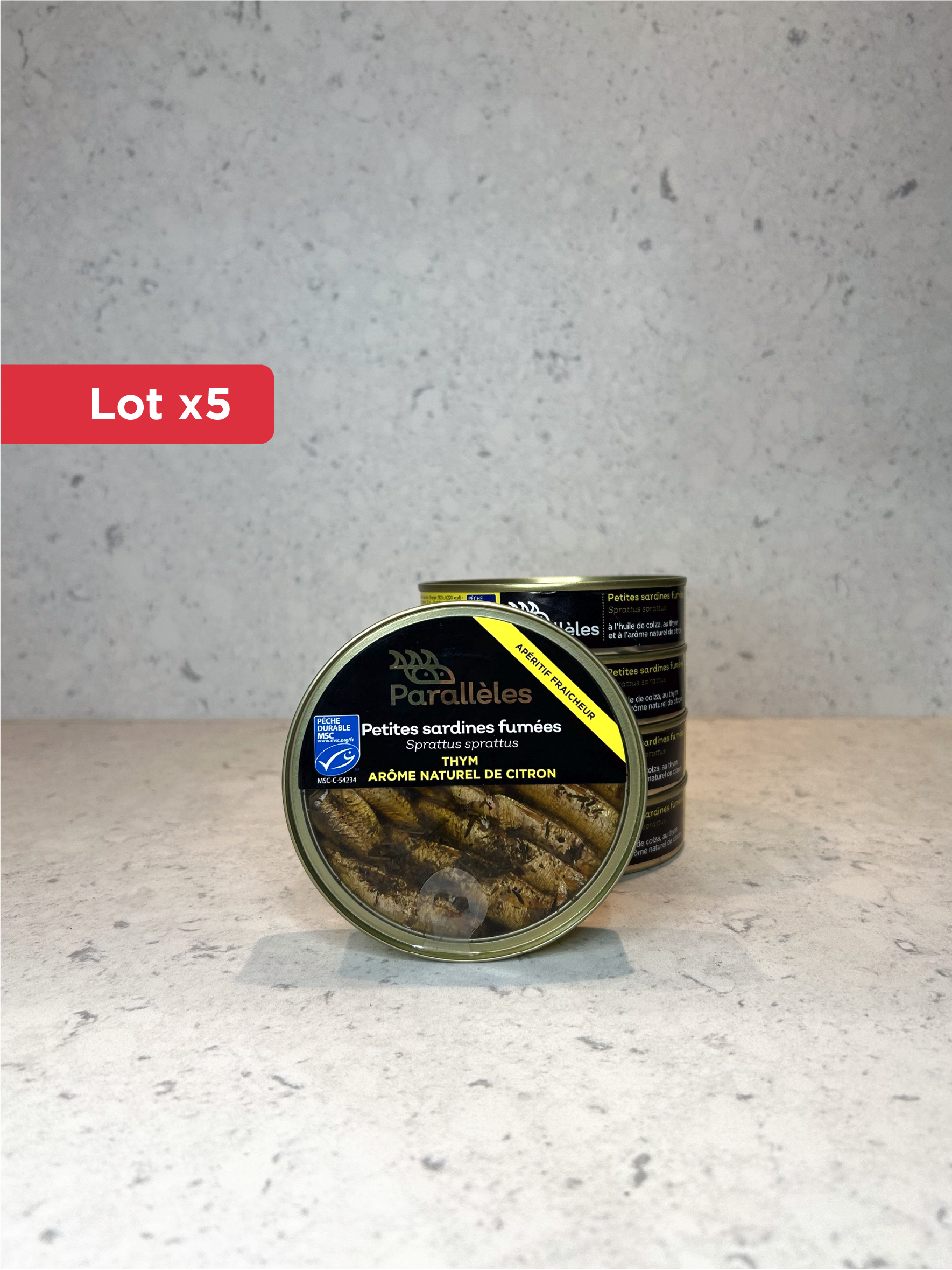 Lot x5 Petites sardines (Sprats) fumées MSC à l'huile de colza - touche de thym et de citron