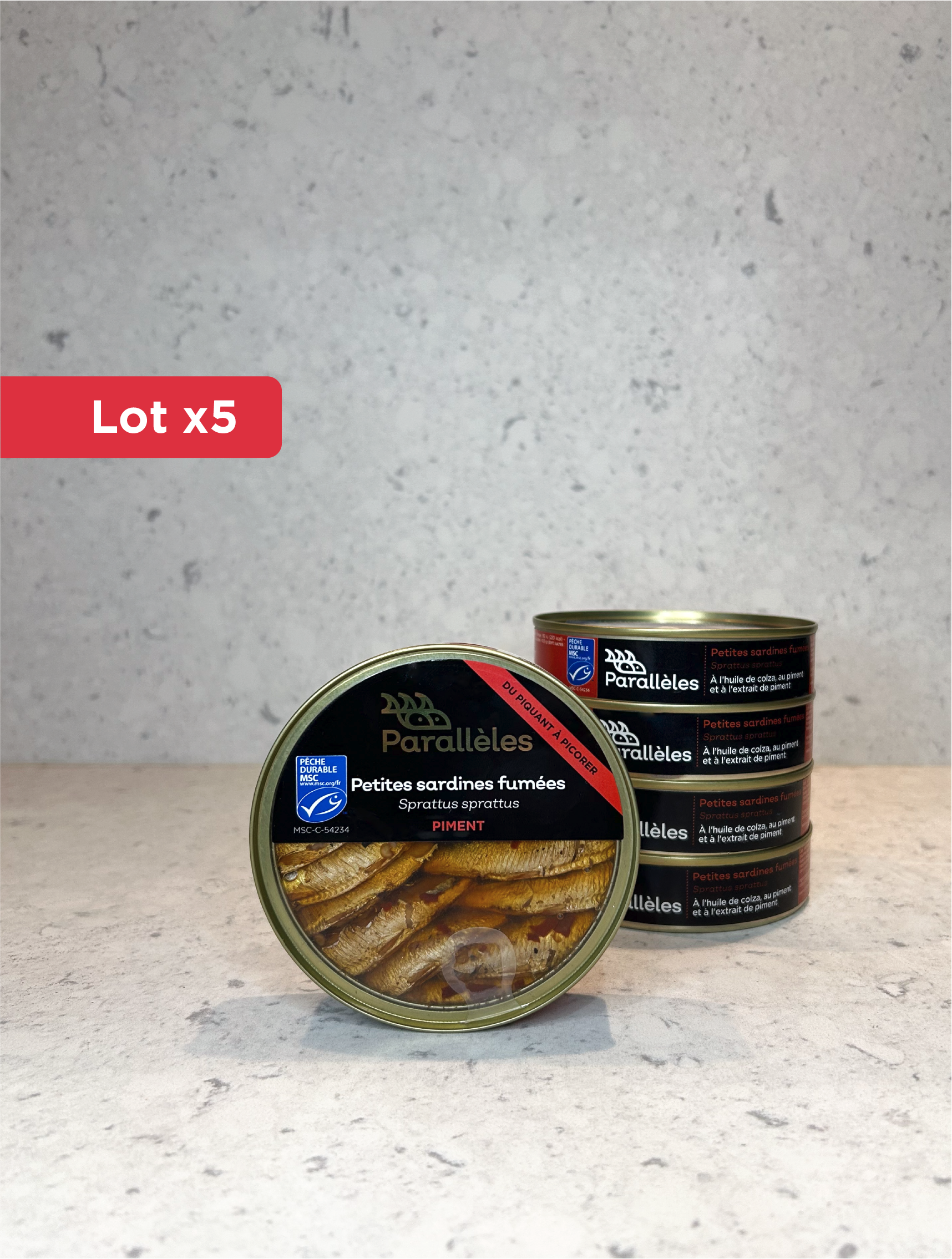 Lot x5 Petites sardines (Sprats) fumées MSC au piment