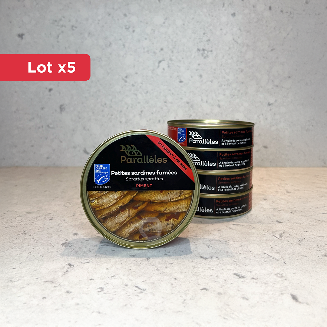 Lot x5 Petites sardines (Sprats) fumées MSC au piment