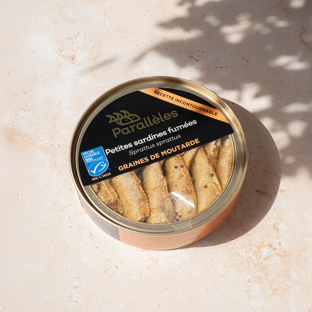 Petites sardines (Sprats) fumées MSC à l'huile de colza et aux graines de moutardes